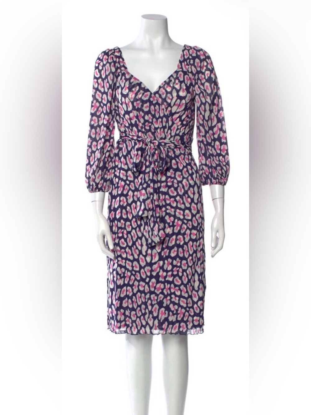 Diane von Furstenberg Pink Printed Knee-Length Wrap Dress